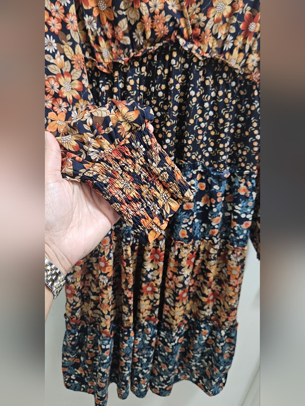Umgee Exclusive Floral Print Midi Long Sleeve Dress - Picture 5 of 9